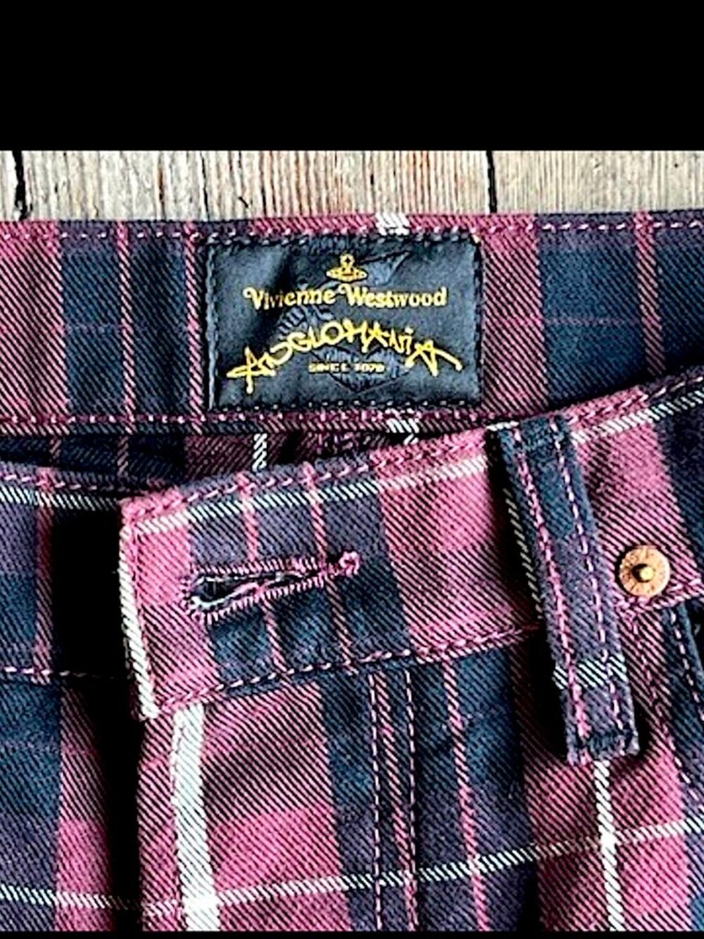 VIVIAN WESTWOOD Men's 31 Plum / Black Tartan Plaid Trouser Pants - Picture 4 of 16